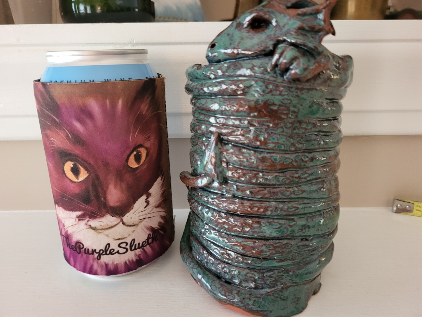 Studio Art Pottery Hand Thrown Dragon Vase/ Planter Glazed Coiled Signed LEVI