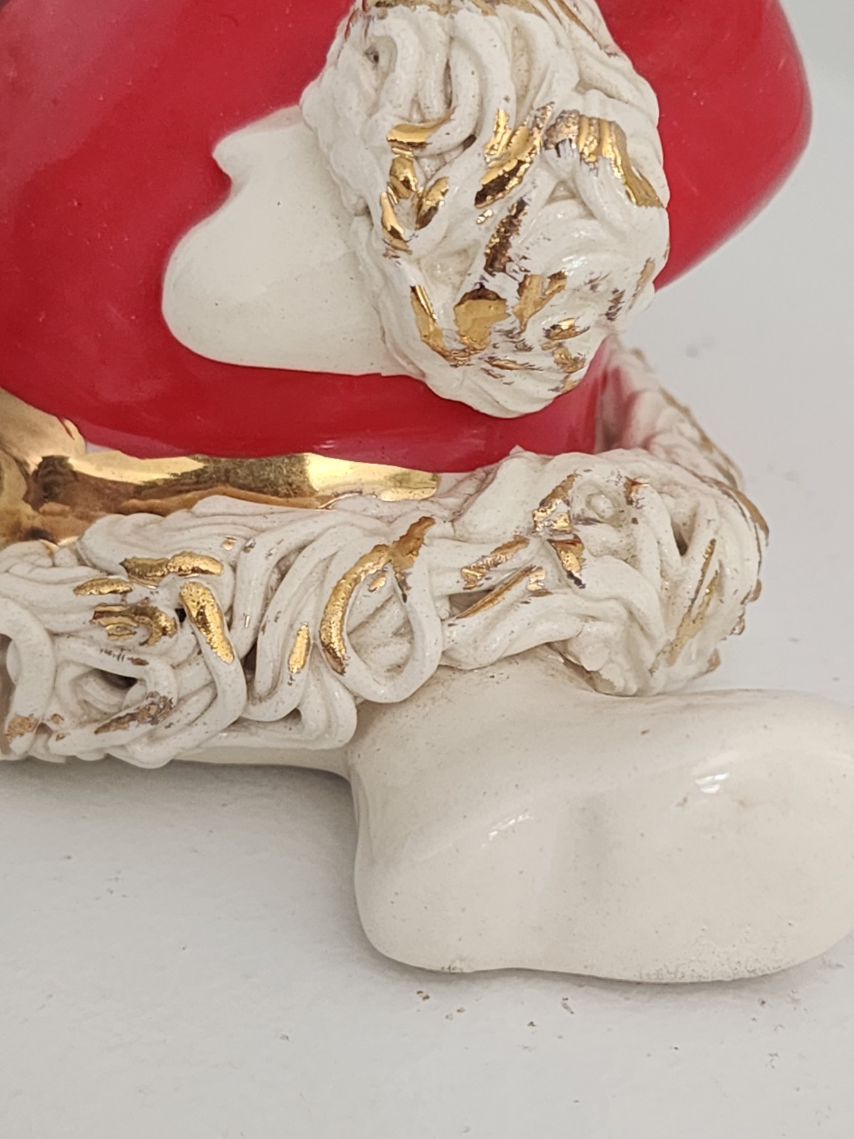 Vtg California Pottery Christmas Betty Lou NIchols Santa Planter Spaghetti Trim