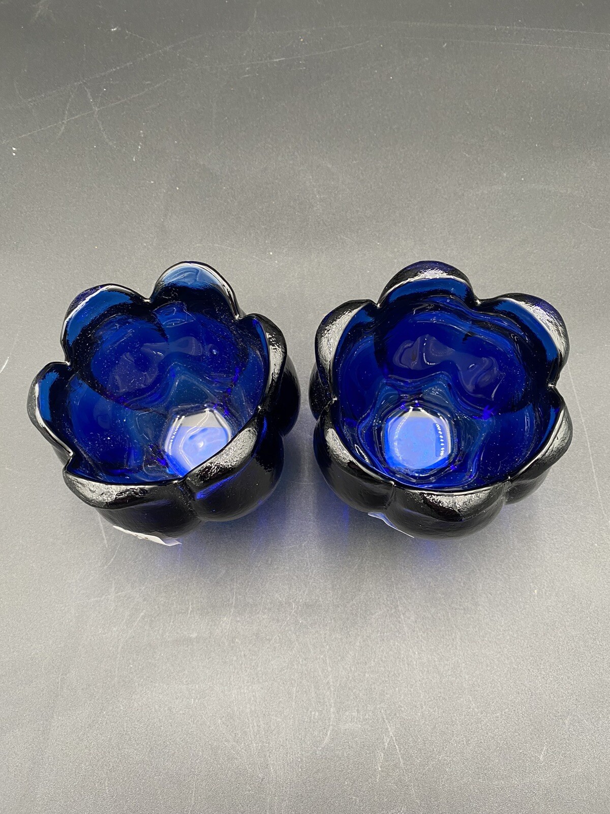 Pair – Design Guild, Spain, Crystal Clear Cobalt Blue Heavy Glass Candle Holders