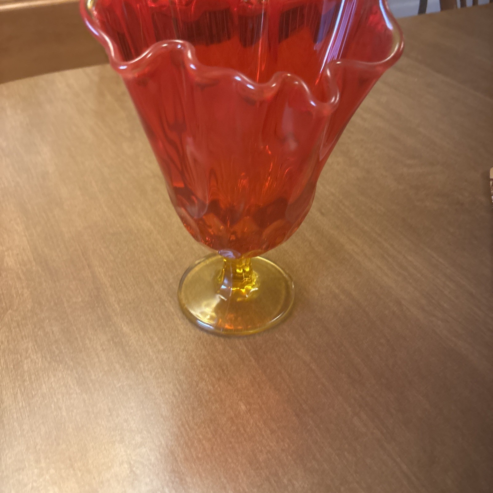 Vintage Art Glass Colonial Red Gold Vase 8.5” Unmarked