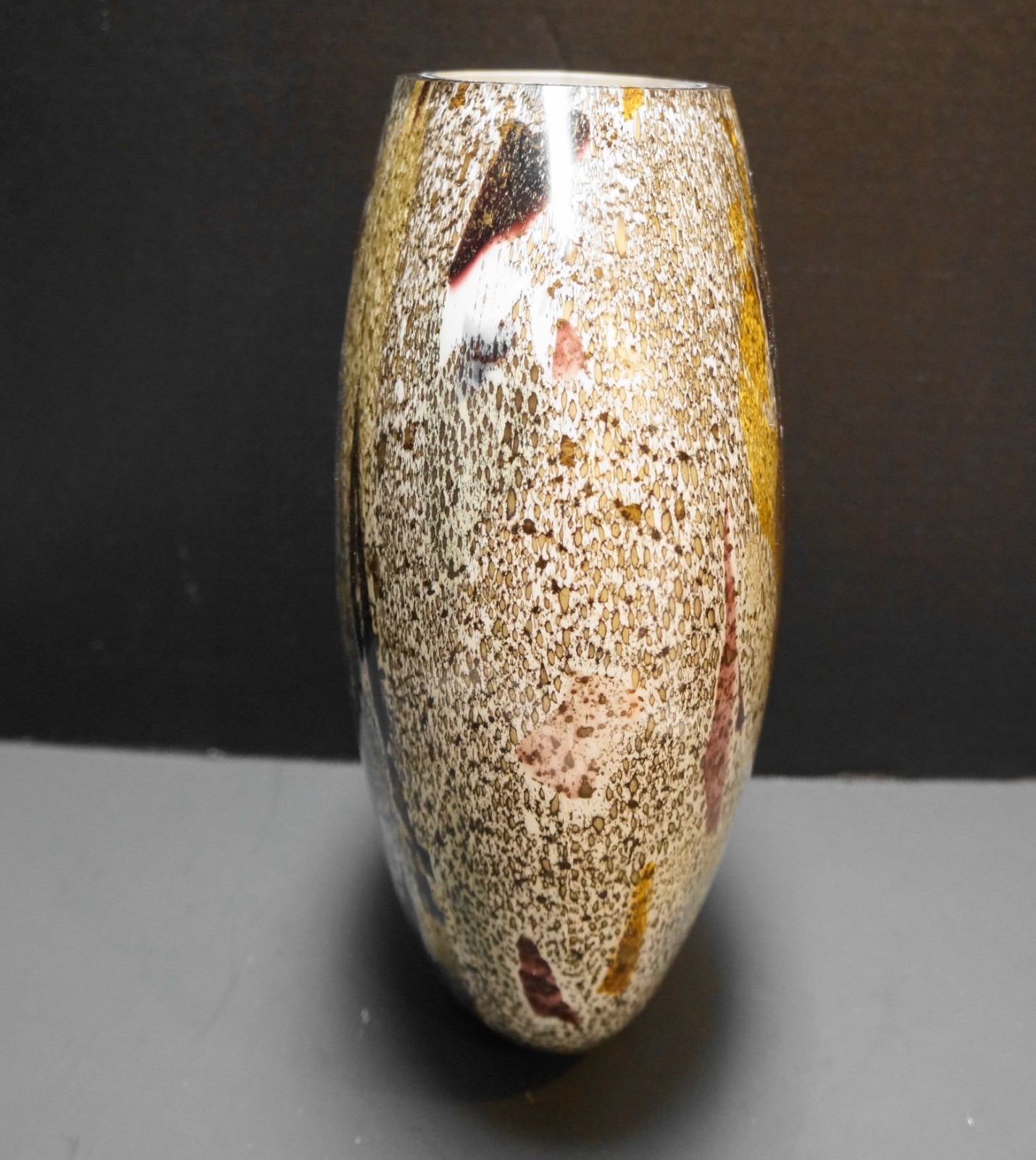 CB2 Alborz Brown Cream Variegated Art Glass Vase Made in India Crate & Barrel