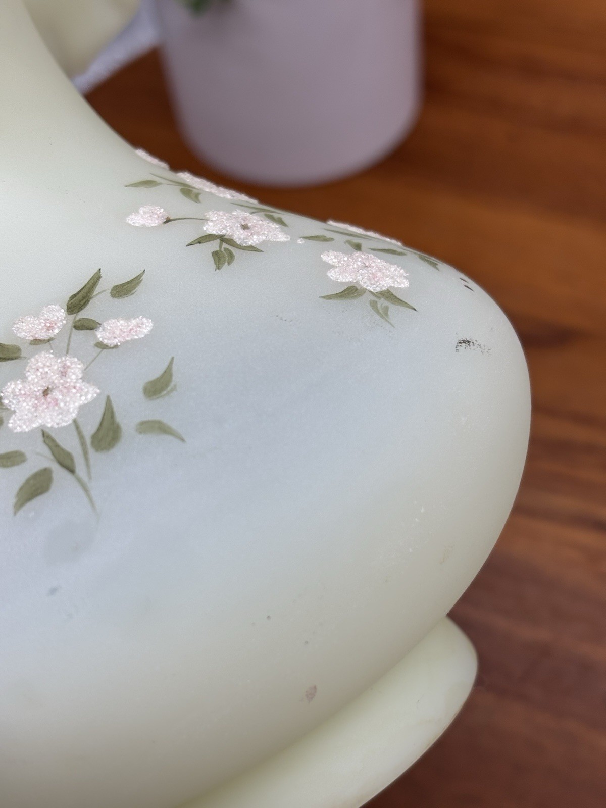 Fenton Handpainted Artist Signed Custard Glass Ruffled Floral Vase READ