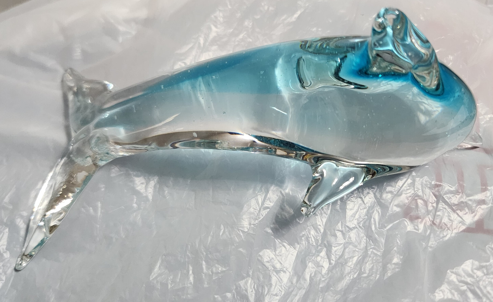 Dolphin Hand Blown Art Glass Blue/Turquoise/Teal/Clear 6.5″ Paperweight A Beauty
