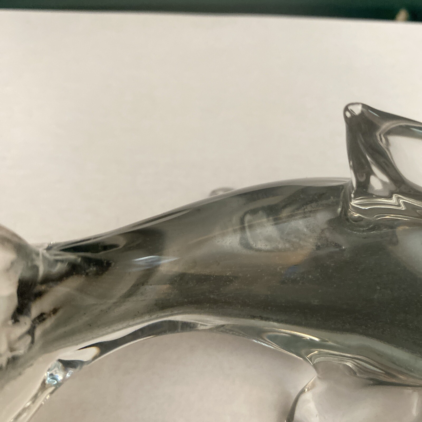 Vtg Art Glass Dolphin Paperweight Clear Blue & Gray Hues Hand Blown Figurine