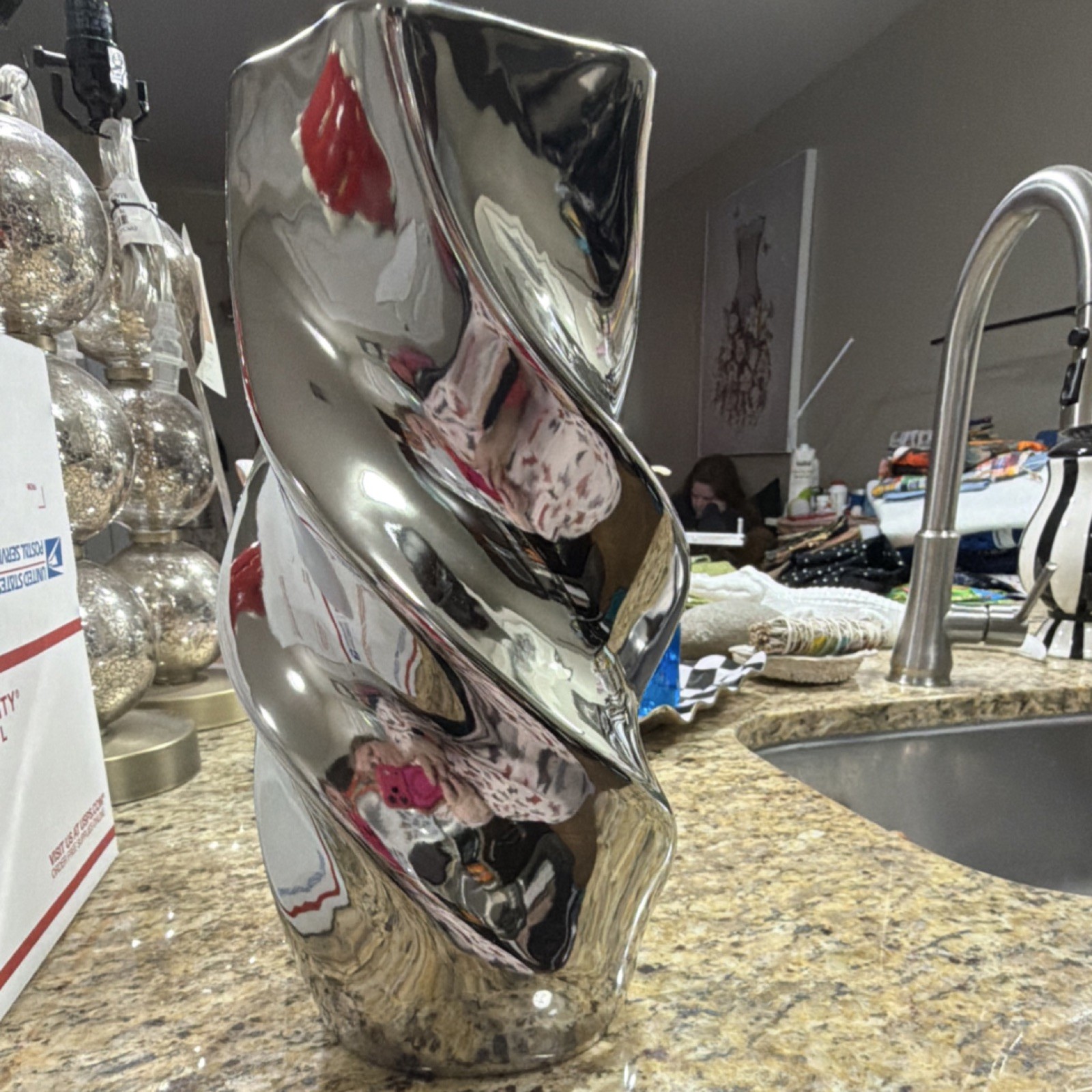 Threshold Ceramic Vase Silver Swirl Modern Glossy Finish Decorative Home Decor