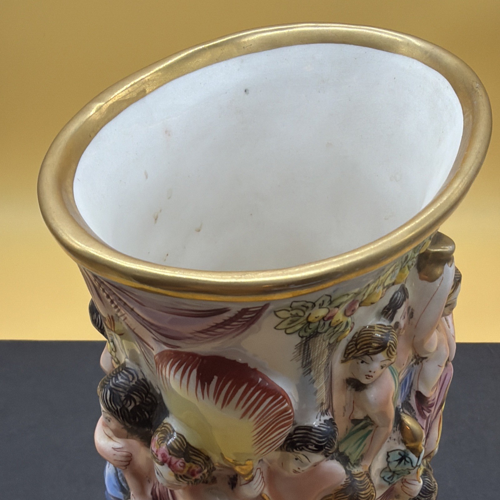 Vintage Capodimonte Large Porcelain Figural Vase 10.5” Tall