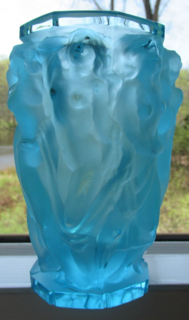 Frantisek Halama Czech Frosted Blue Art Glass Vase F.H. 60/2500 5.5″T RARE Blue
