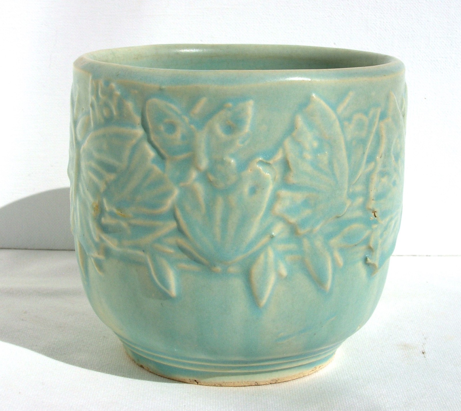 Vintage McCoy Pottery Blue Butterfly 4″ Jardiniere Planter Pot NM Mark