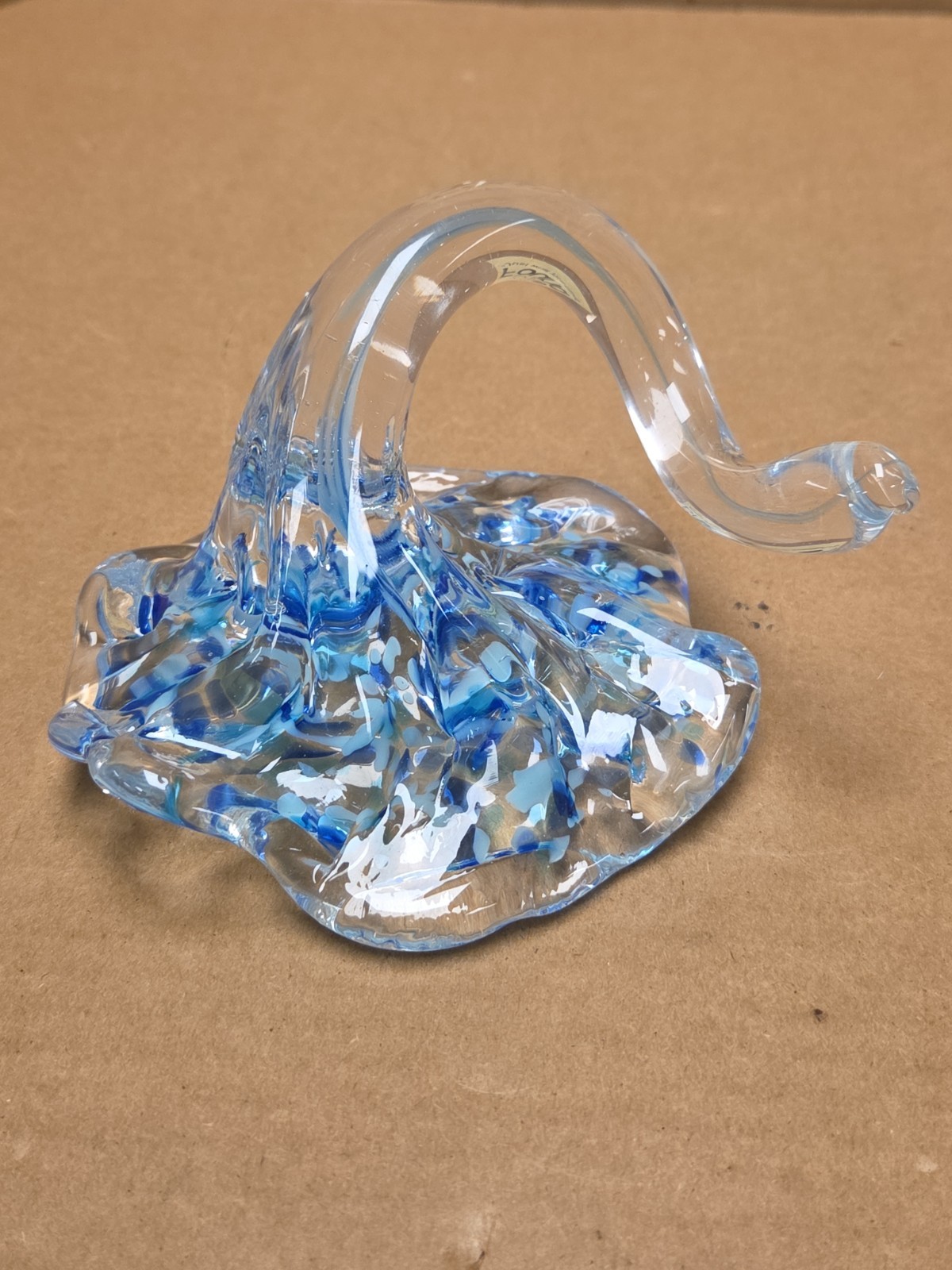 Blown Art Glass Flower with Twisted Stem Blue White Immaculate Nice *SEE PICS