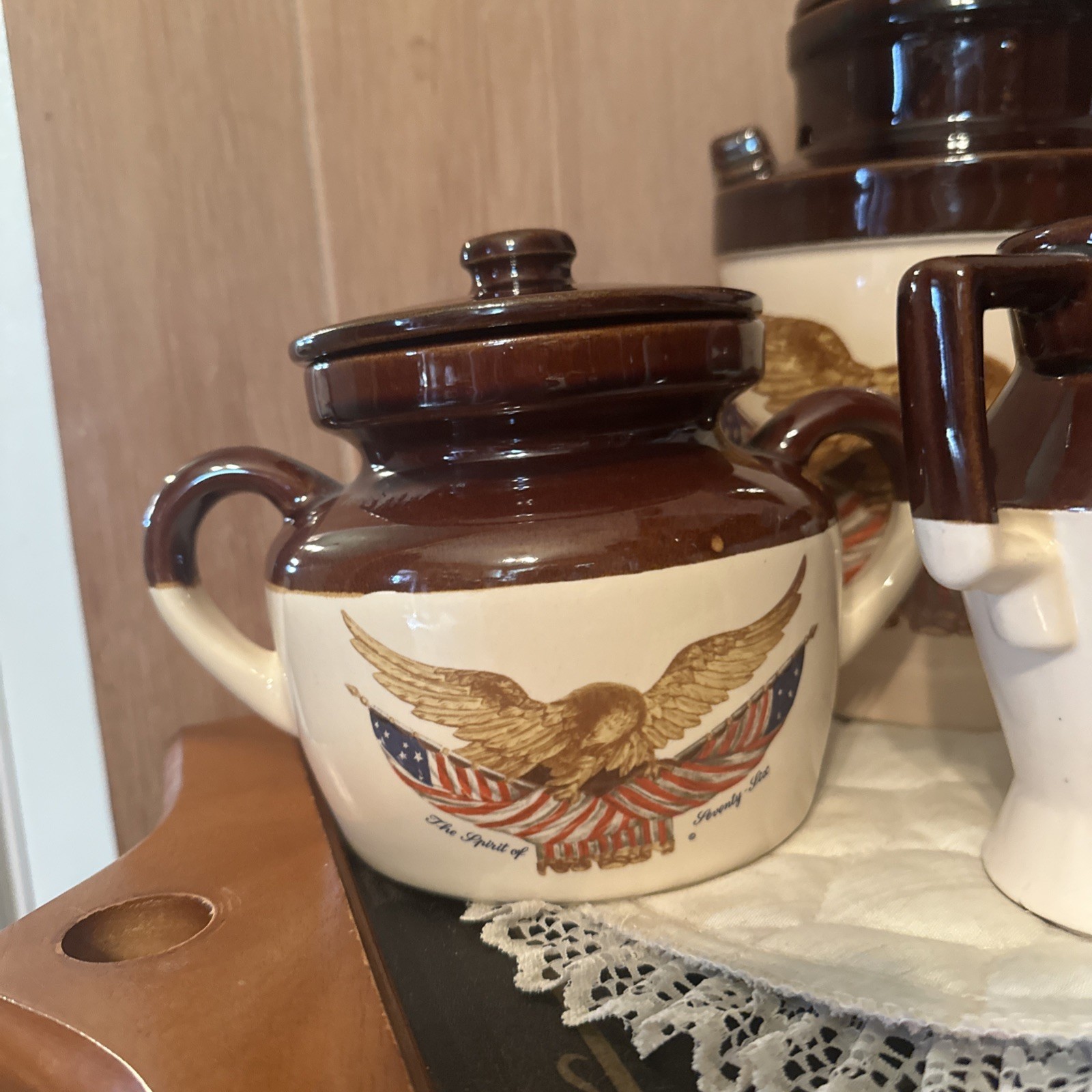 Vintage McCoy Art Pottery Spirit Of 76 Bicentennial Eagle Canister Set 6 Pc VTG