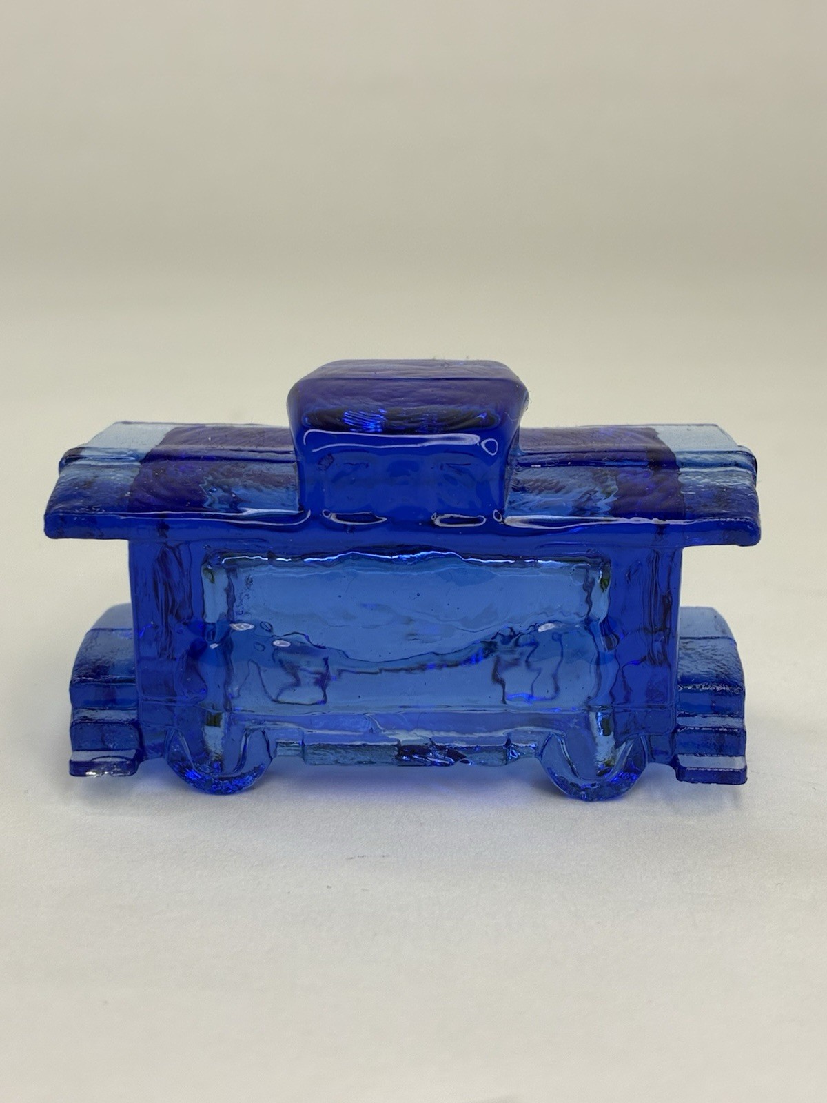 Cobalt Blue Glass Train Caboose Figurine 2.5” X 1.5” Vintage