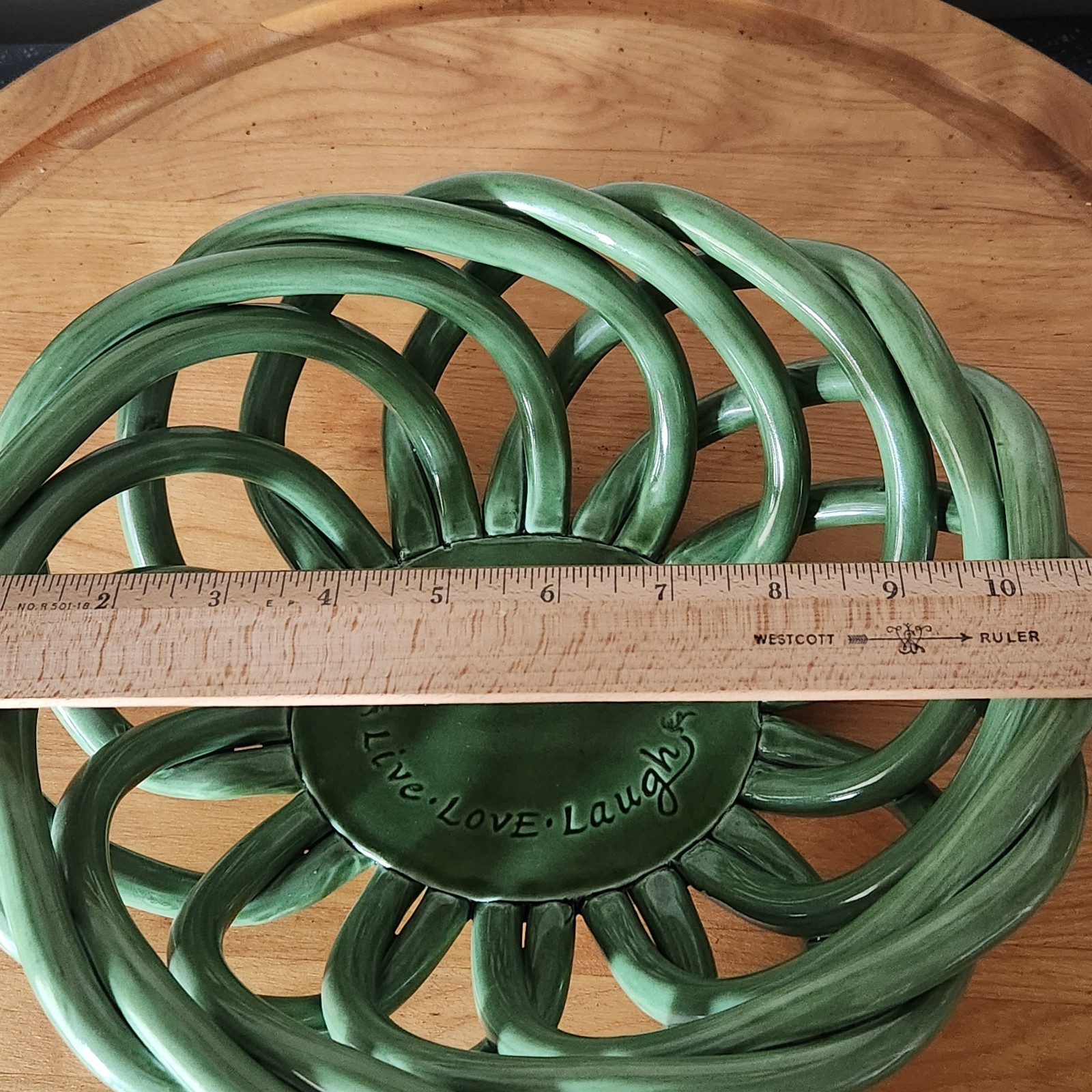 Avocado Green Oval Woven Ceramic Fruit Bread Bowl Basket EUC Live-Love-Laugh