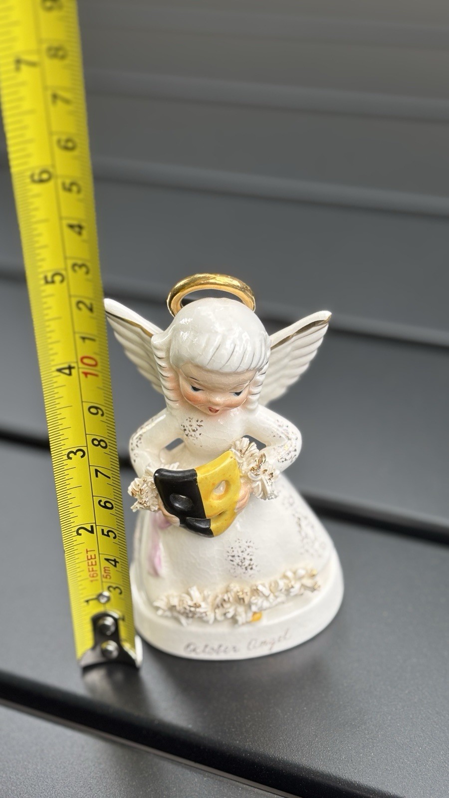 Vintage 50s NAPCO Japan Porcelain OCTOBER Birthday ANGEL MASK 4 1/4″h Figurine