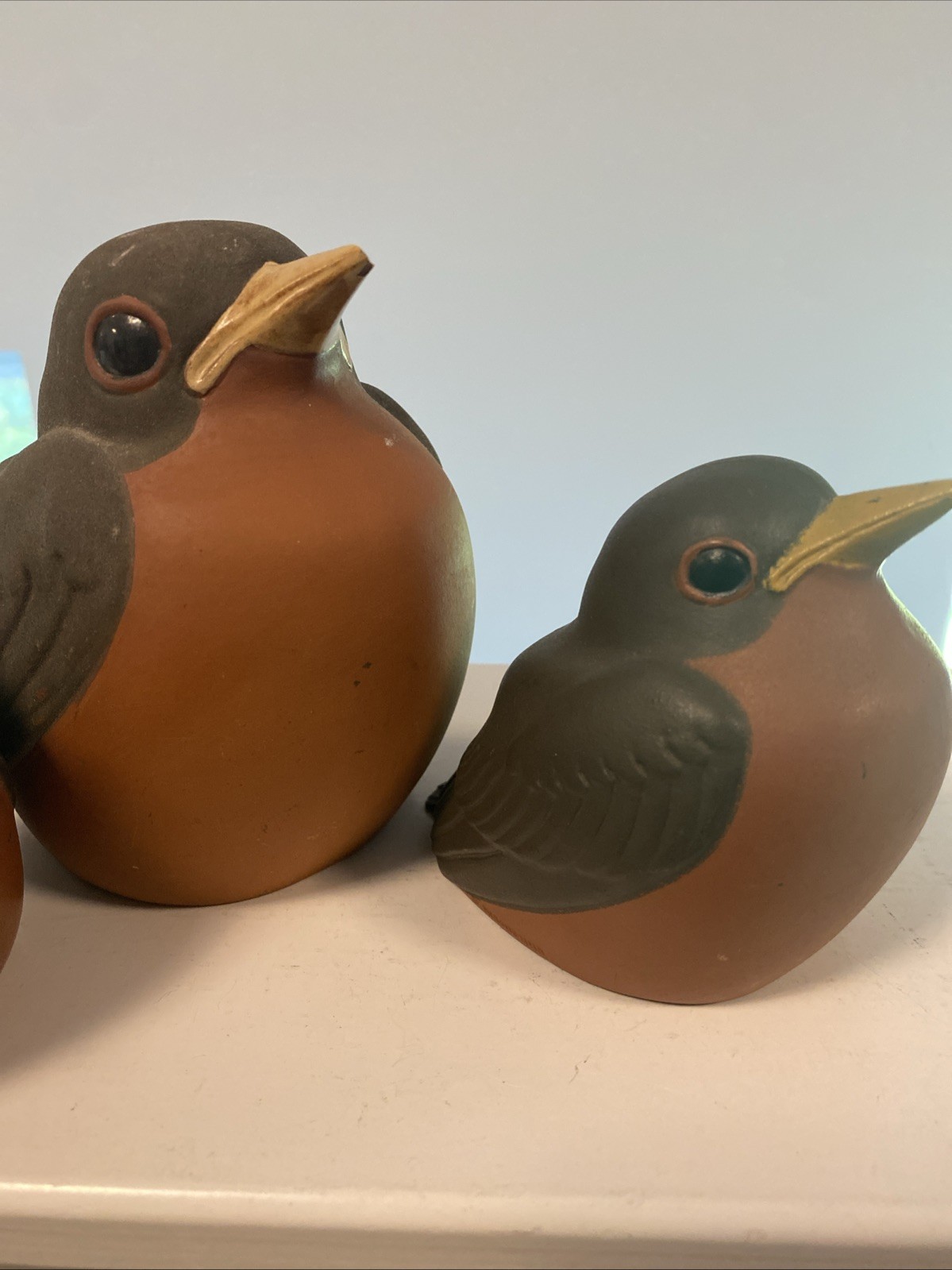 Vintage Set of 3 ROBIN NICODEMUS POTTERY STONE Ebonite BIRD Lable ADORABLE