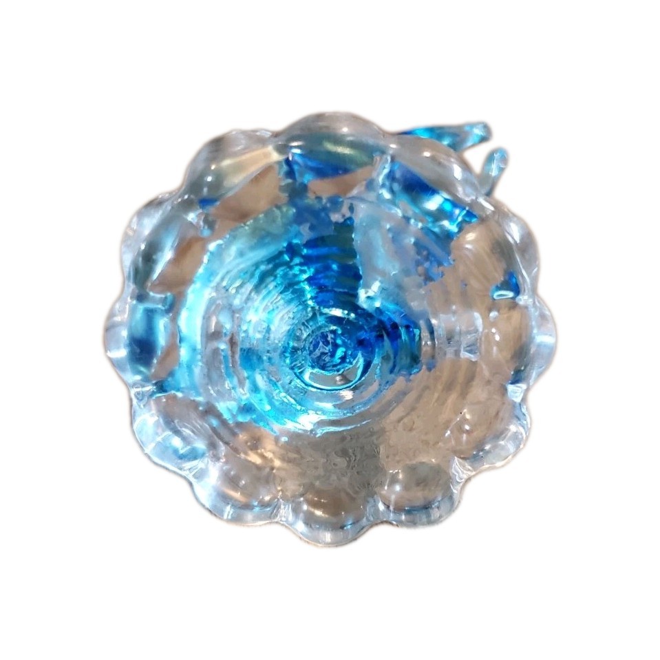 Squirrel Figurine Glass Paperweight Clear and Blue Glass on Round Base