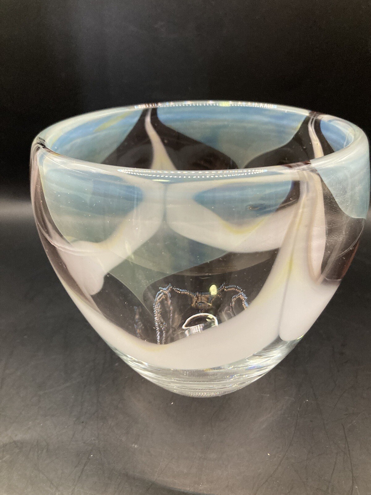 DAVID R BOUTIN Signed Studio Art Glass Hand Blown Vase Vtg Rainbow Glassworks