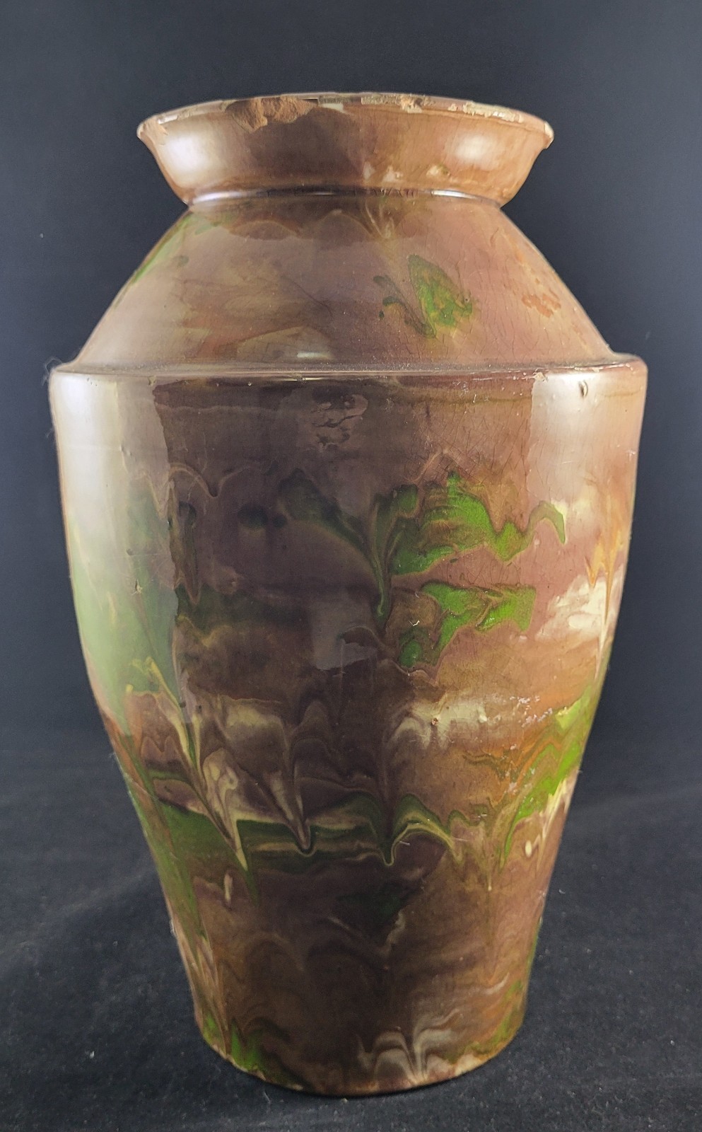 Antique Austrian Art Pottery Vase – Marbled Drip Glaze – Art Nouveau – AS-IS
