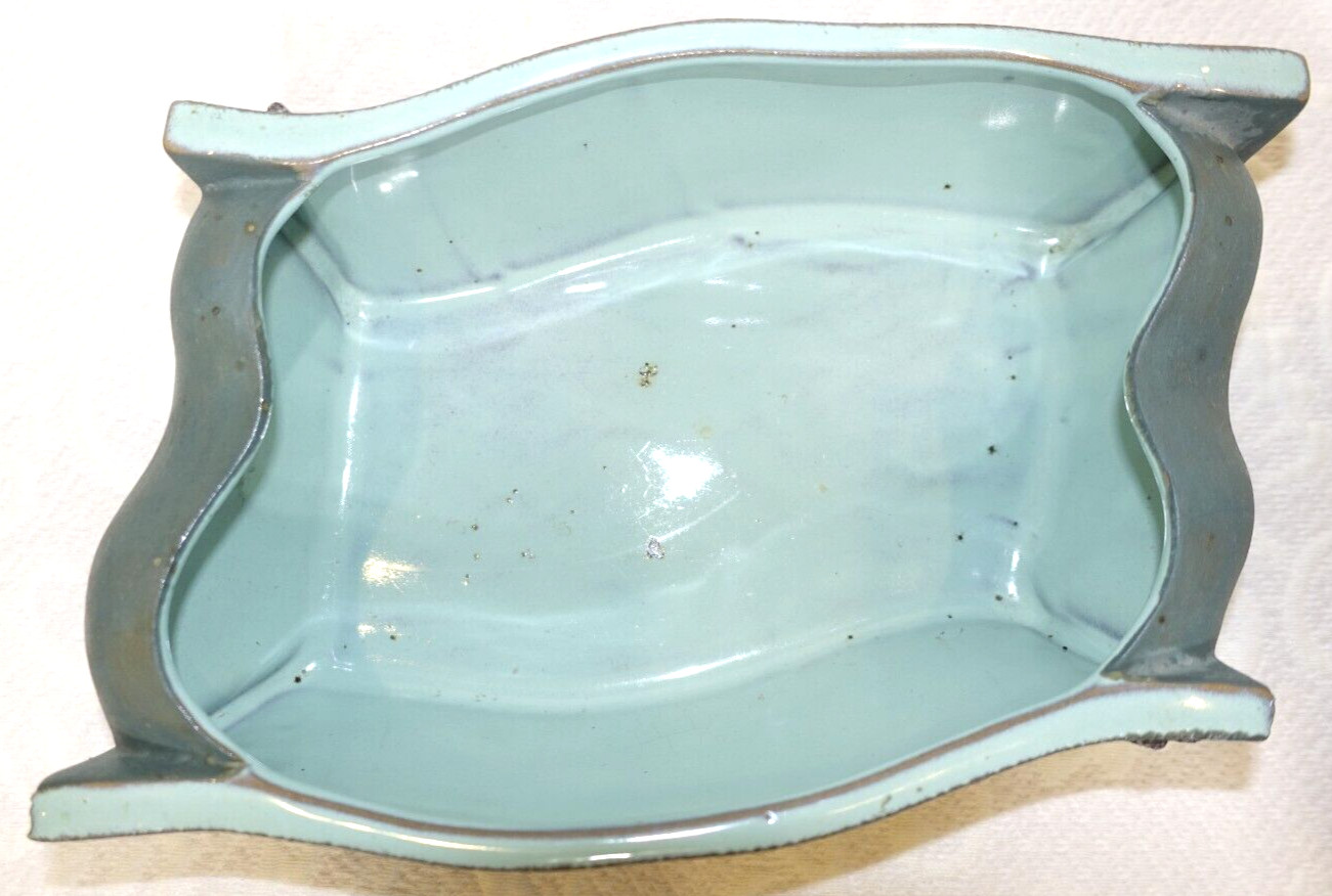 Vintage MCM Art Pottery Planter Wavy Textured Spongeware Teal Blue Aqua
