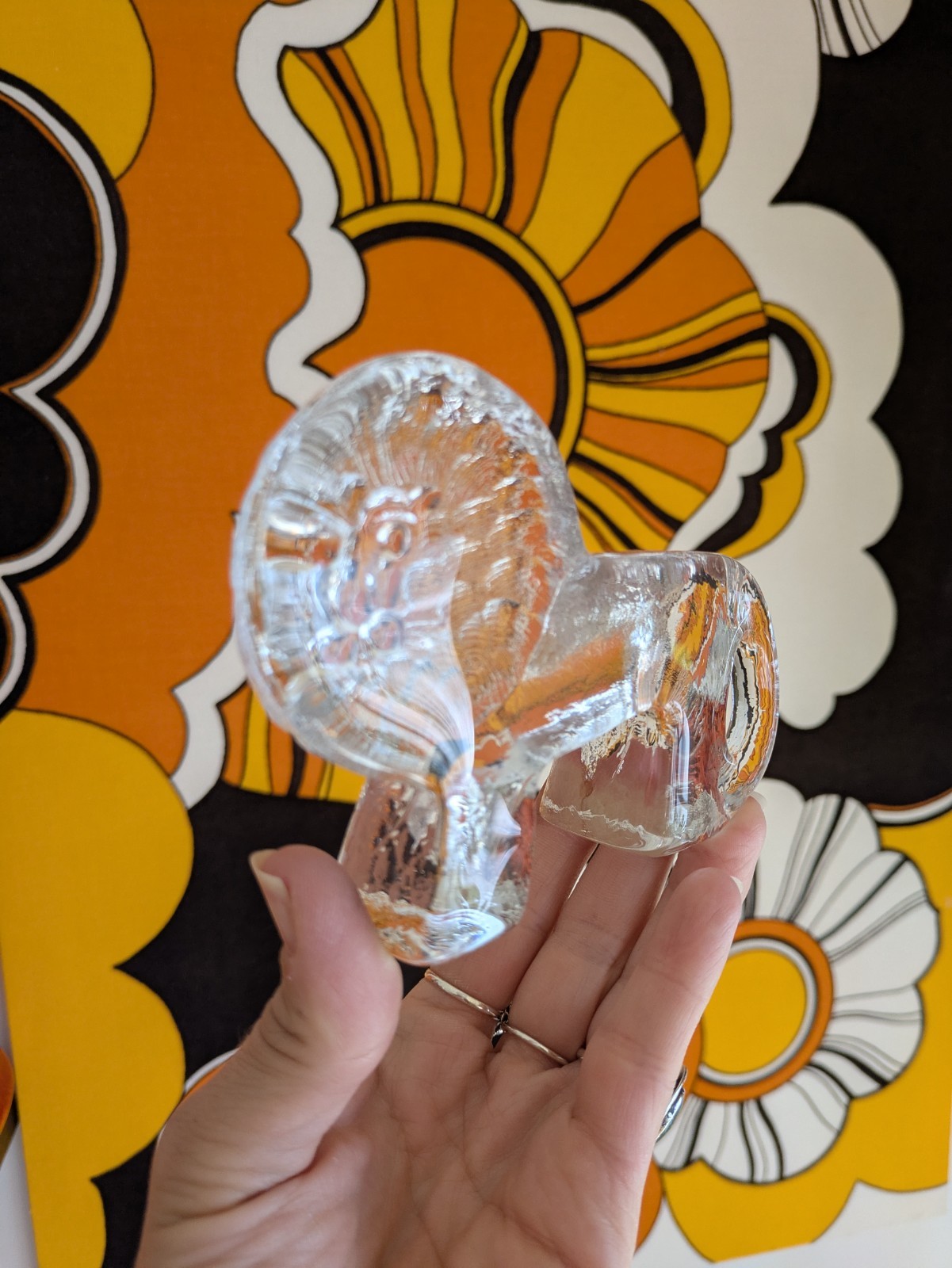 Vintage Kosta Boda Lion Paperweight 1970s Swedish Art Glass Figurine Zoo Series