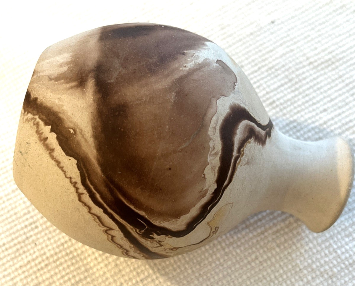 Nemadji Pottery USA Bud Vase Brown Earth Tones Swirl Retro Design 3.5” Inches