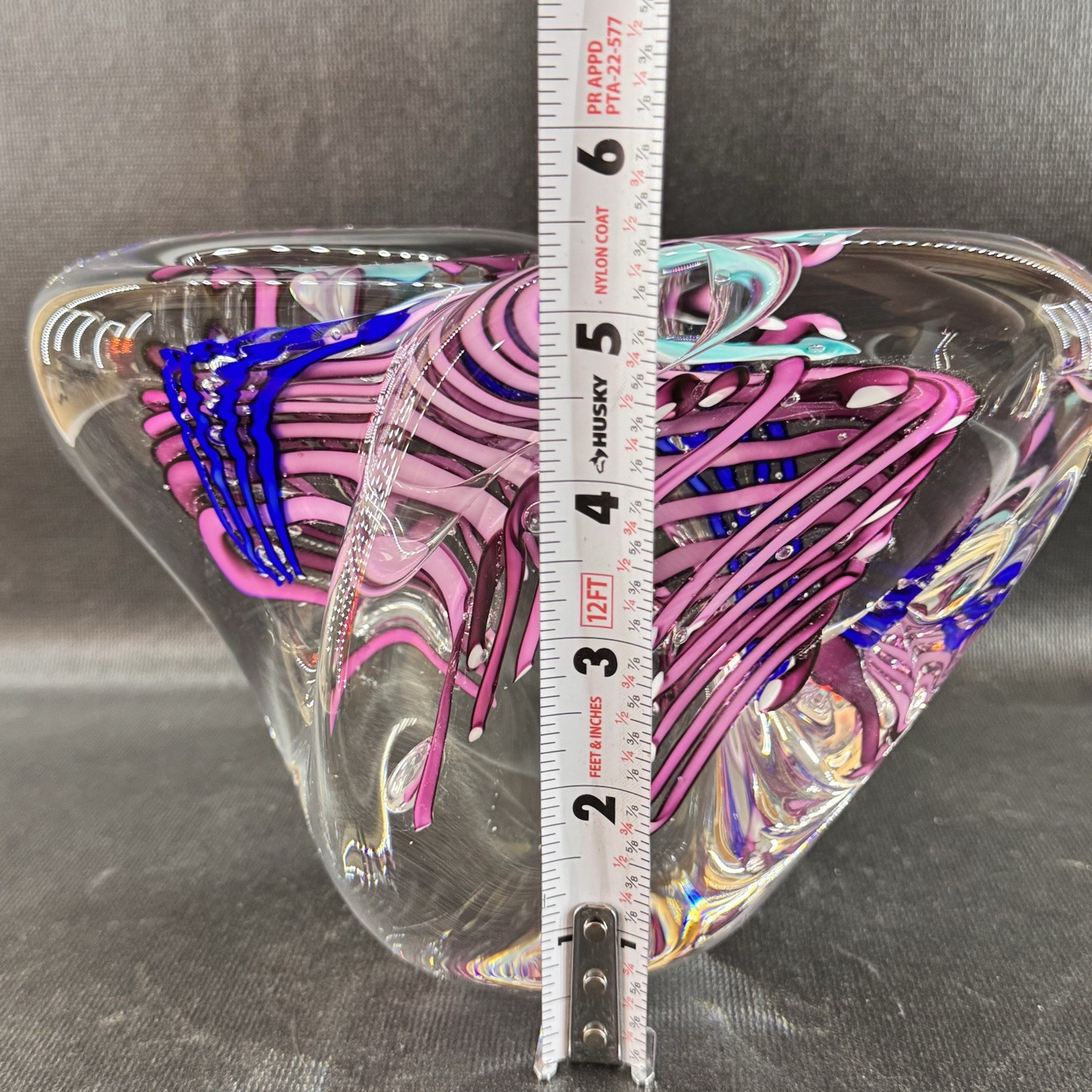 Vintage Schmidt Rhea Contemporary Art Glass Sculpture Paperweight Pink Blue 1993