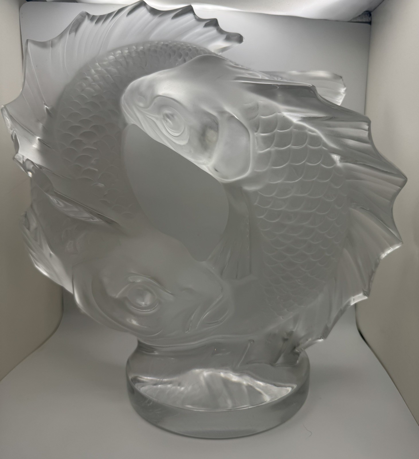 Lalique Crystal Large 11” Double Fish Deux Poisson Sculpture signed Excellent