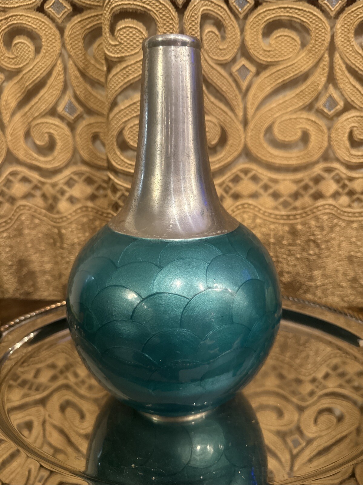 Beautiful modern vase Teal And Silver pottery ceramic