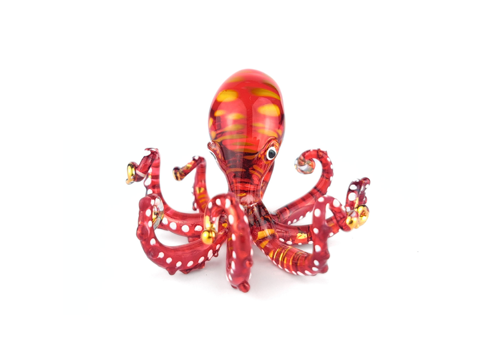 Red Hand Blown Glass Octopus Figurine Art Glass Ocean Marine Decor