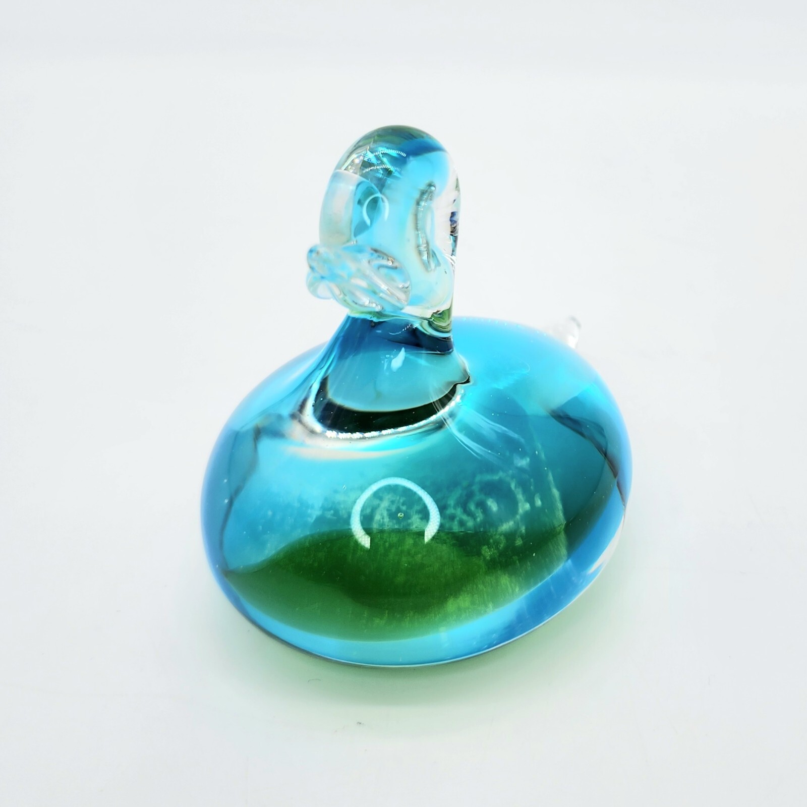 Vintage Chalet Art Glass Duck Goose Unmarked Blue And Green Heavy Paperweight