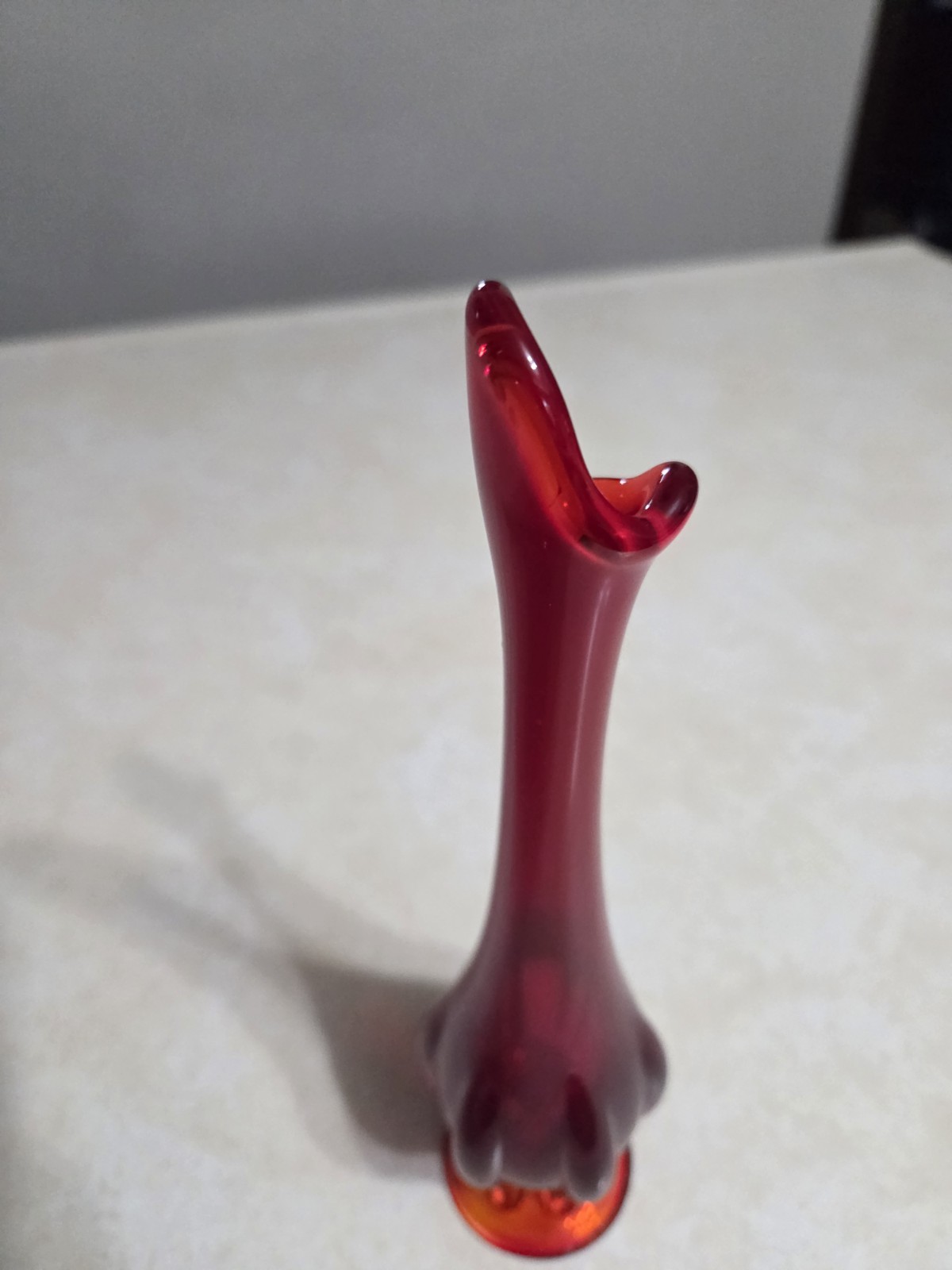 Vintage Viking Glass Swung Footed Vase Ruby Red Amberina Original Sticker