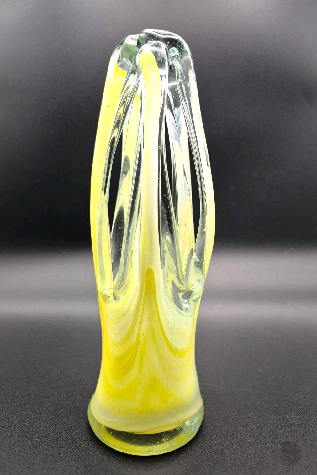 Vintage Murano Style Hand Blown Art Glass Sculpture Yellow Clear Biomorphic MCM