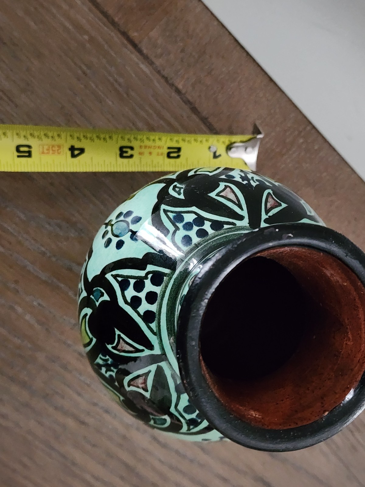 Vintage Signed Safi Moroccan Morocco Hand Painted Glazed Terracotta Vase 6.75″