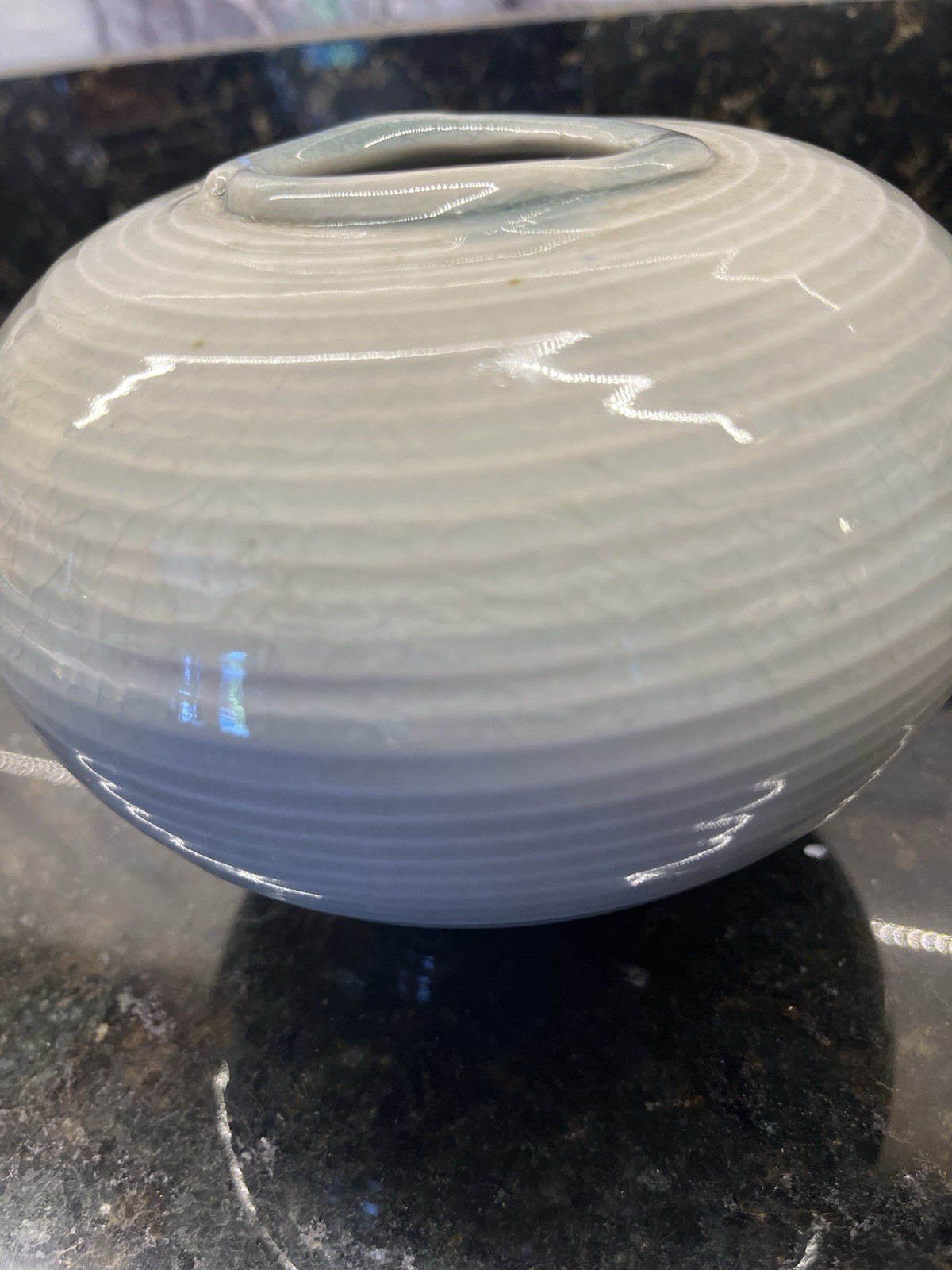 Signed Studio Pottery Hand Thrown Stoneware Round Vase Crackle Glaze 3.5” Tall