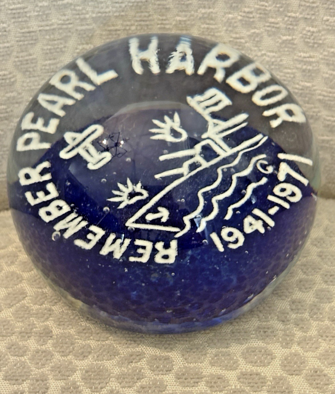 Pearl Harbor Glass 1941-1971 John Gentile Paperweight Marked G Liberty Bell