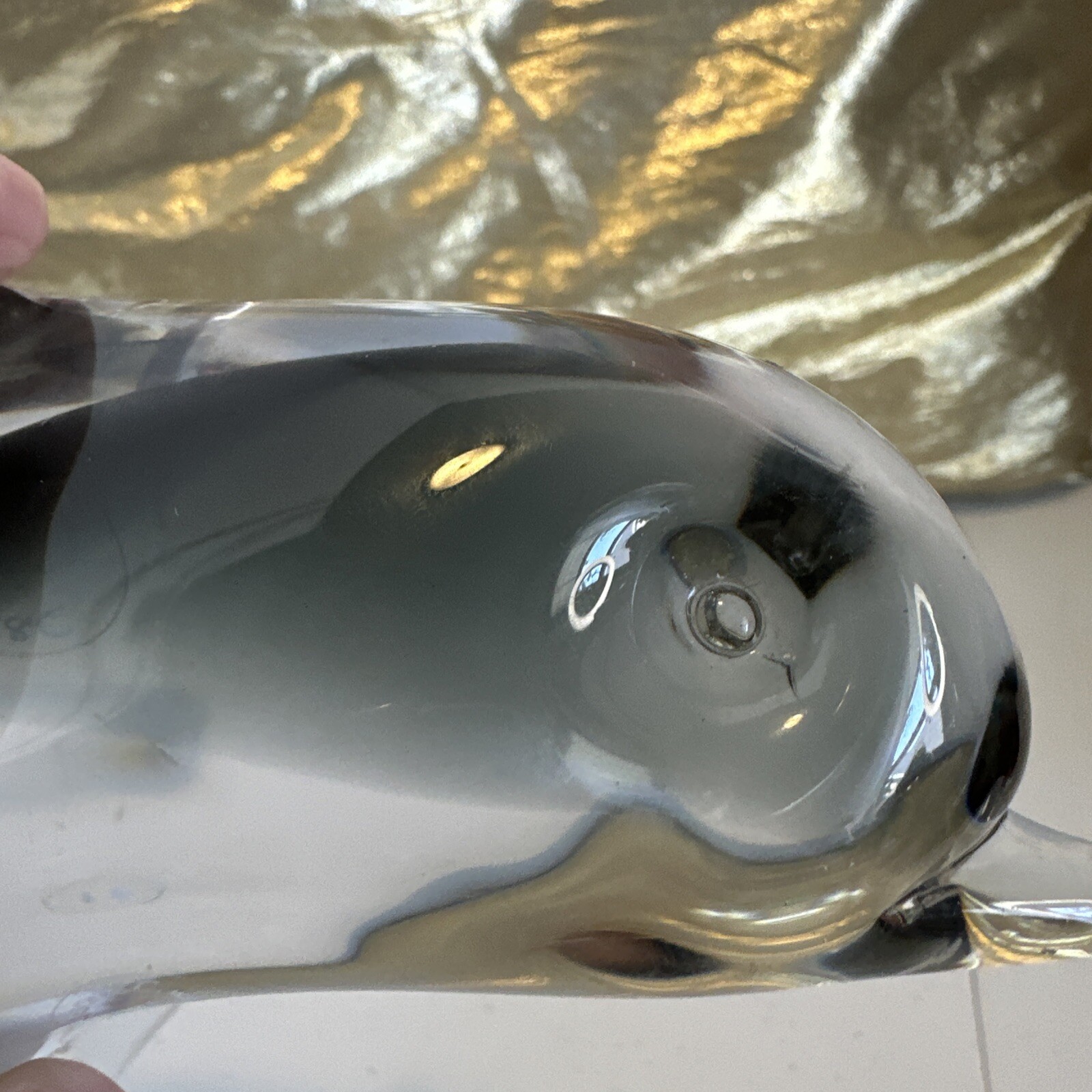 V Nason & Co Smokey Gray Crystal Murano Art Glass Dolphin W/ Sticker 8”Lx4.5”T