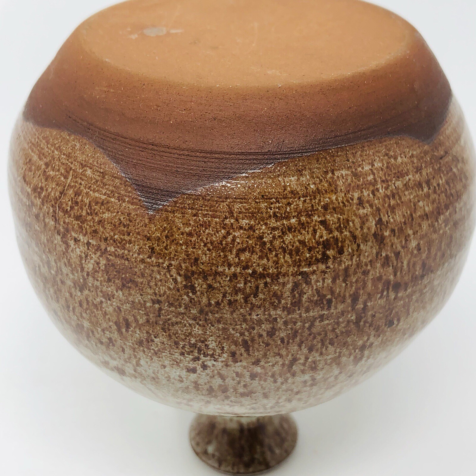Studio Pottery Weed Pot Vase Green Brown Speckled Artisan Signed Taylor 4.5″
