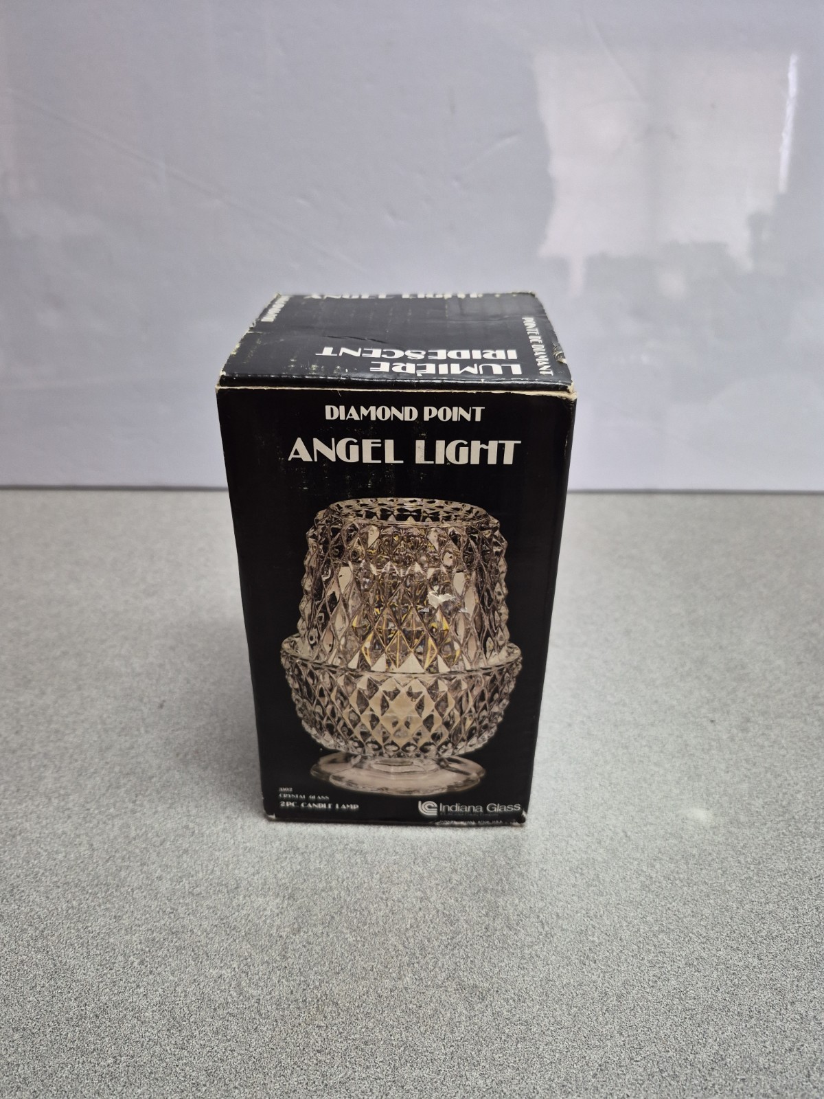 Vintage Indiana Clear Glass Diamond Point Fairy Lamp Pressed Glass