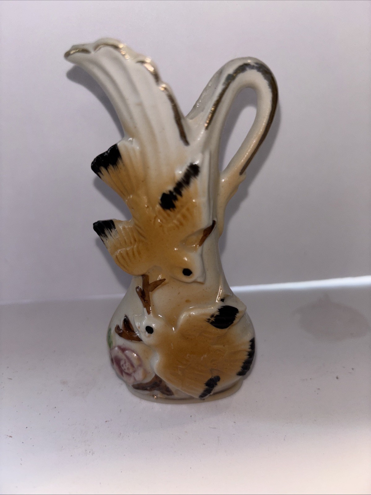 VINTAGE Hand Painted Miniature Bud Vase. Birds. Japan. 1940s-50s Porcelain