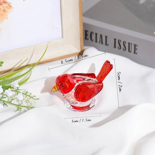 Qianwei Red Crystal Bird Figurine Collectible Handmade Blown Glass Decor | Cr…