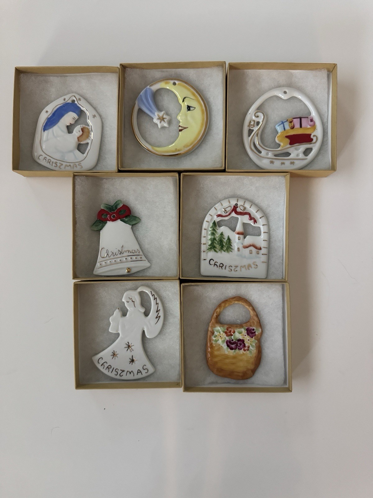 MOGA Romania Porcelain Christmas Ornament Set Lot of 7 Ornaments