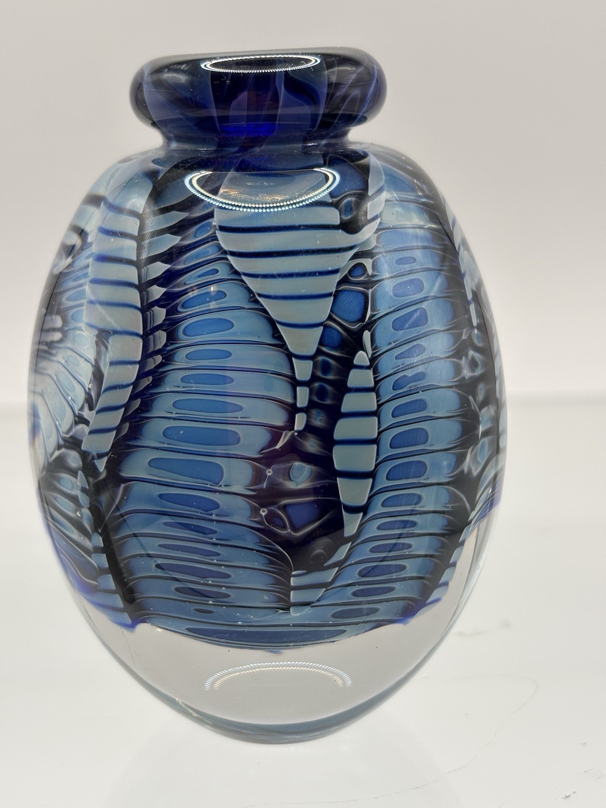 Robert Eickholt Snake Blue Art Glass Bud Vase /Perfume Bottle 1991