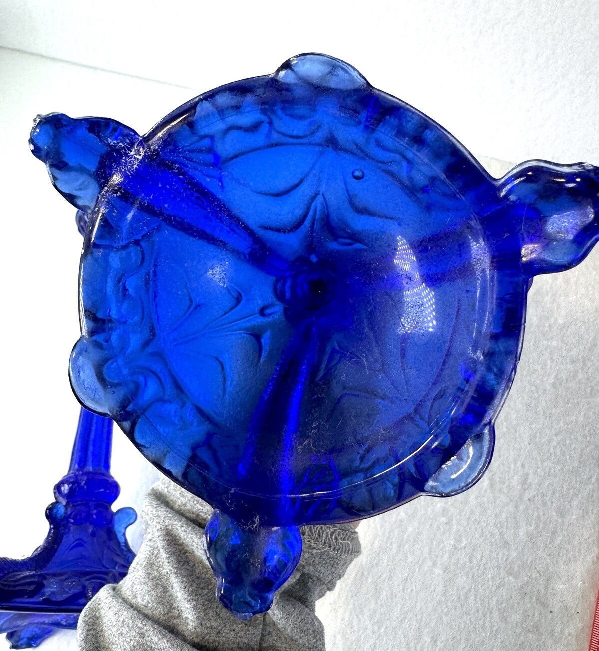 Portieux Vallerysthal Cobalt Blue Glass Candlestick Pair 9″ Vintage