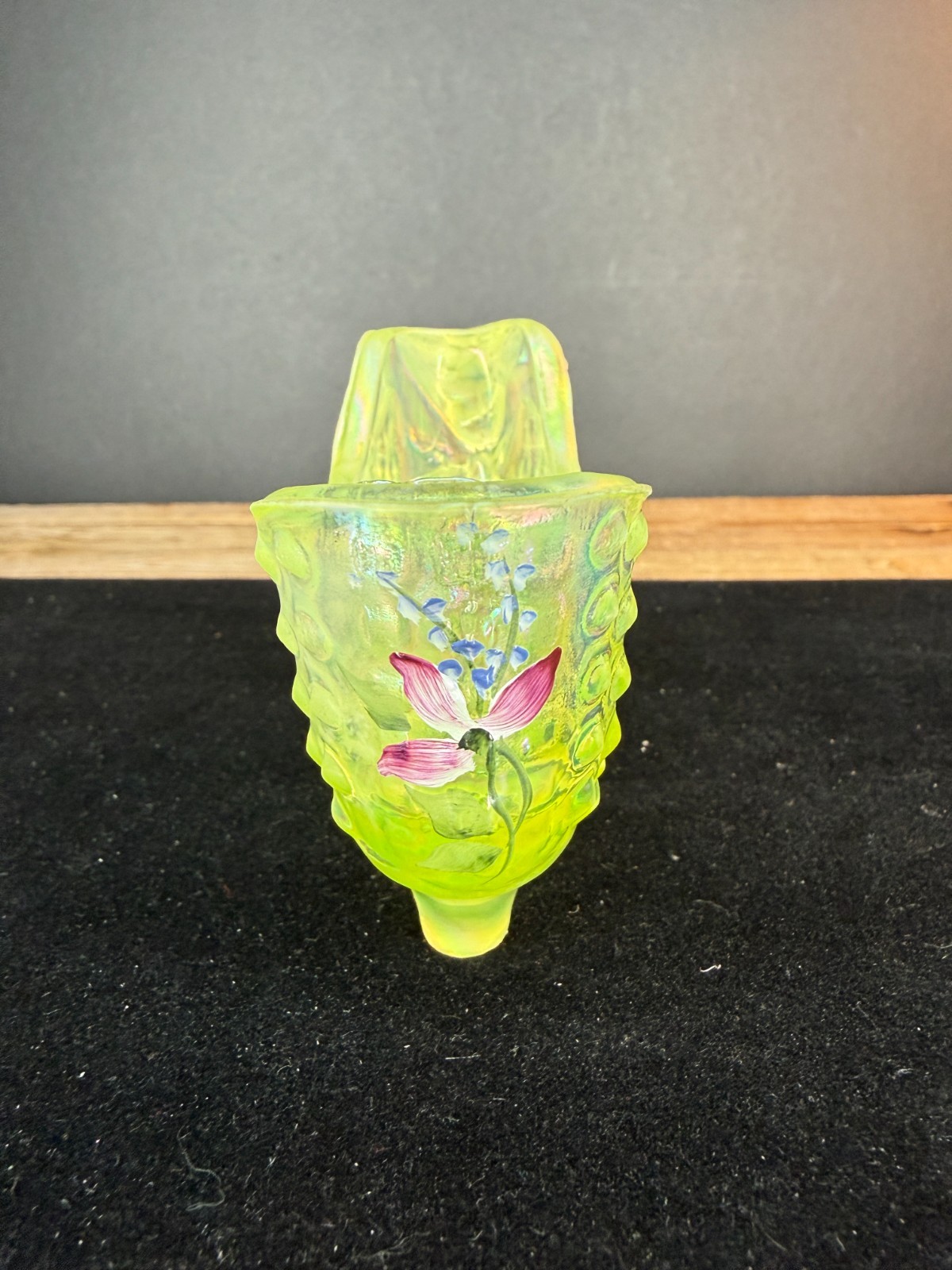 Fenton Glass 1997 Topaz Opalescent Iridized Satin Glass Slipper