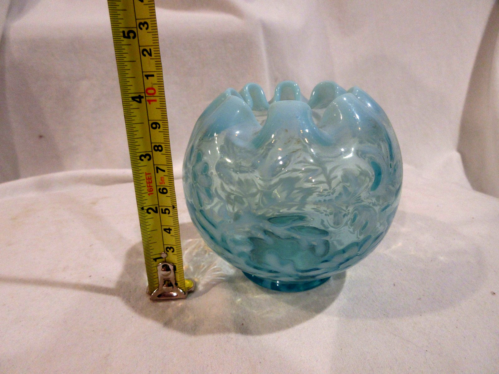 Fenton Light Blue Opalescent Daisy & Fern Rose Bowl