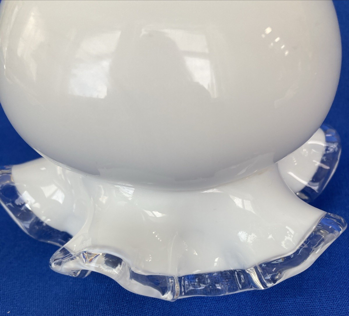 Fenton Silver Crest Ruffled Edge Vase Milk Glass Rose Bowl Vintage