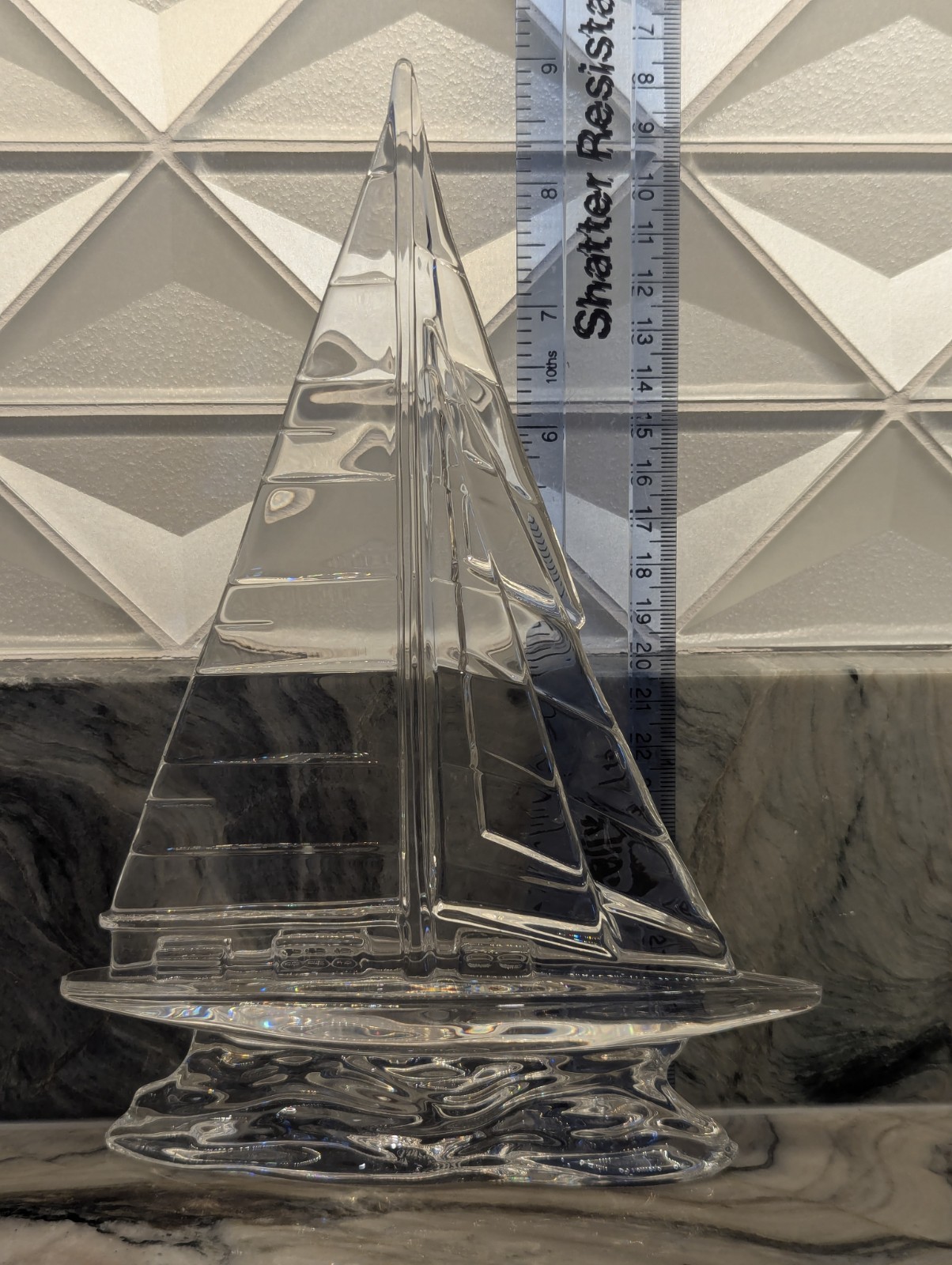 Waterford Crystal 9″ Sailboat Figurine Signed Nautical Yacht Sculpture Ireland