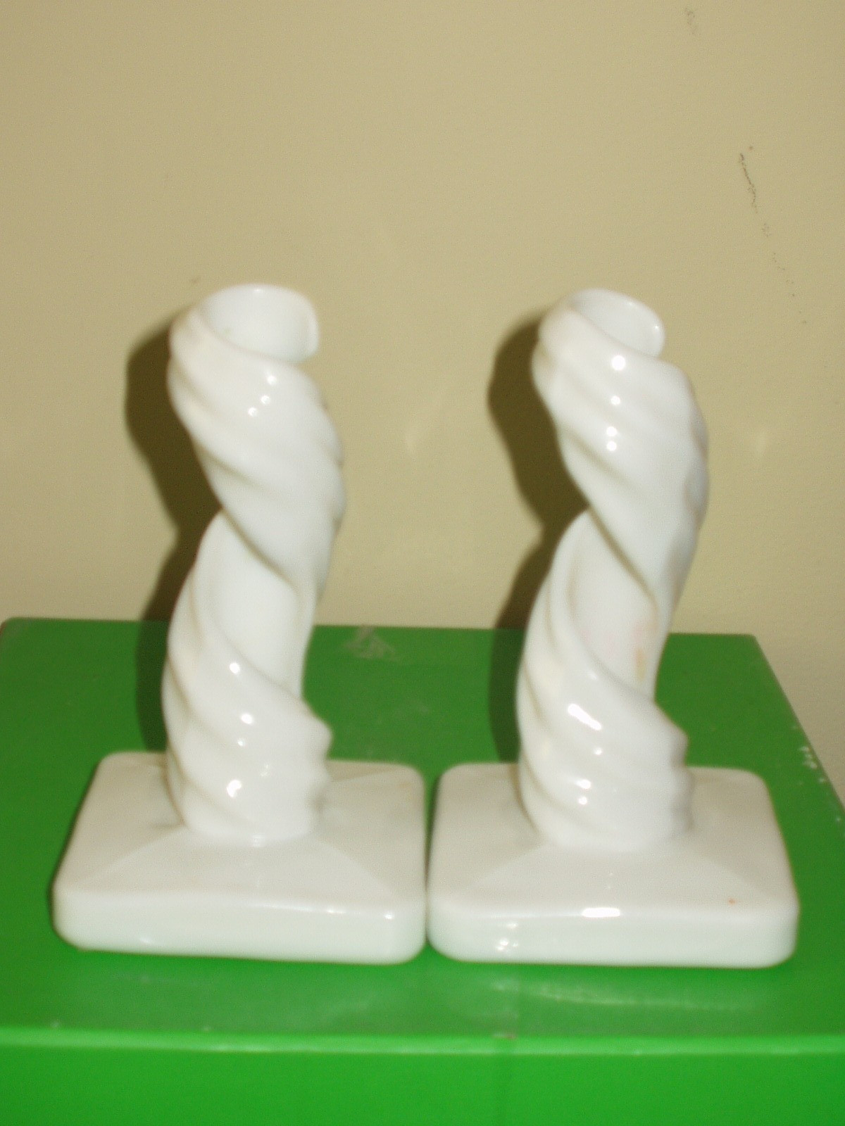 Pair of Westmoreland Milk Glass “Twisted” Candle Sticks, 6 1/2 Inches Tall