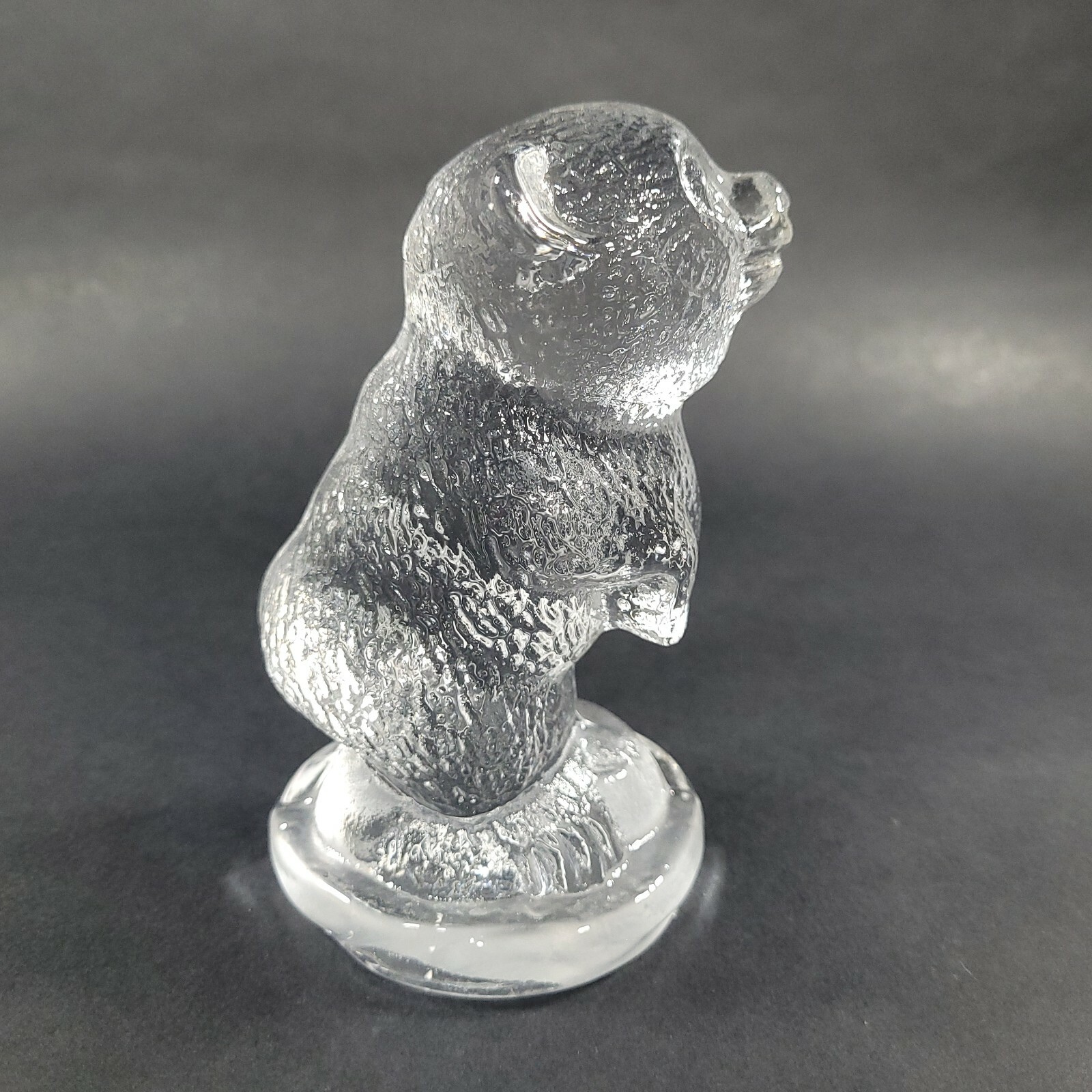 Clear Art Glass Bear Figurine Solid Clear Standing 4.75 in Tall Paperweight