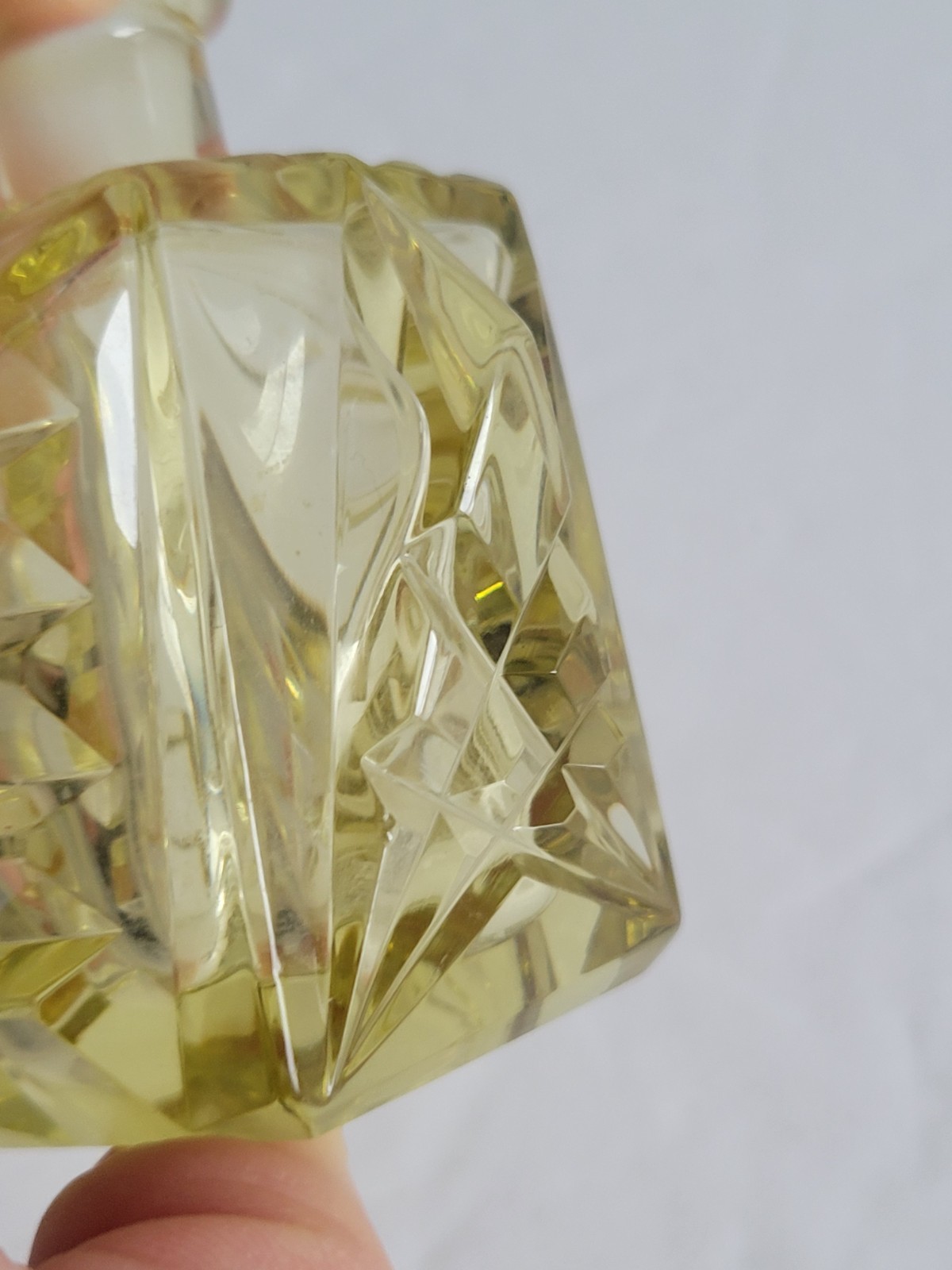 1930s Art Deco Yellow Stacked Glass Perfume Bottle Bohemian Czechoslovakian Vtg
