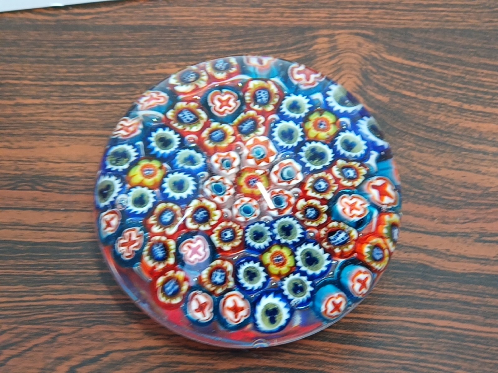 Murano Italy Millifiori Large Concentric Glass Paperweight, 3 1/2“ Diameter